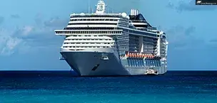 Blue sky and crystal blue water on a cruise ship