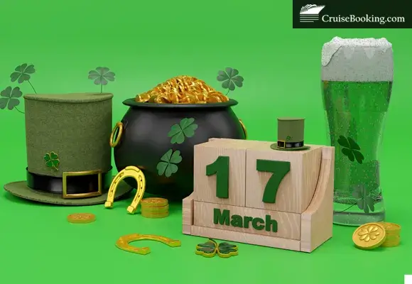 Hat, glass, podium for St. Patrick's Day greetings