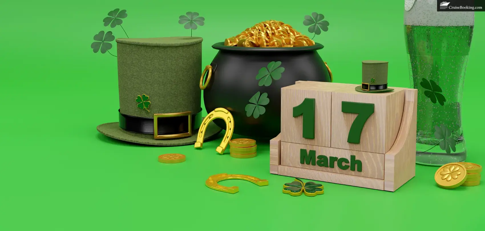 Hat, glass, podium for St. Patrick's Day greetings