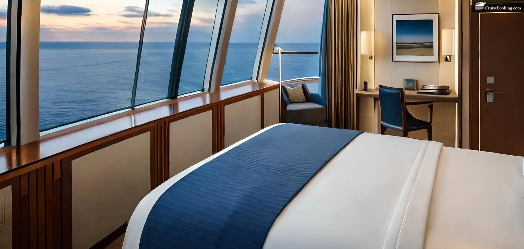A cruise ship's view of the ocean and horizon.