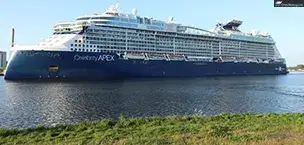 Celebrity Apex cruise ship sailing on ocean