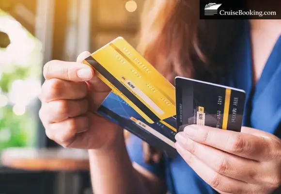 An image of a woman choosing a credit card