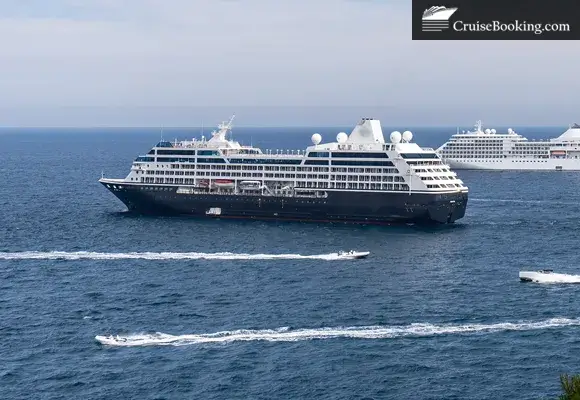 A sunny day at sea with two cruise ships