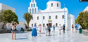 Europe The island of Santorini is visited by many people
