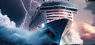 First_Time_Cruisers A cruise ship braving a storm on its way to port