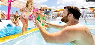 First_Time_Cruisers parents and children are swimming on a cruise