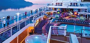 pool deck, guests looking out over Alaska