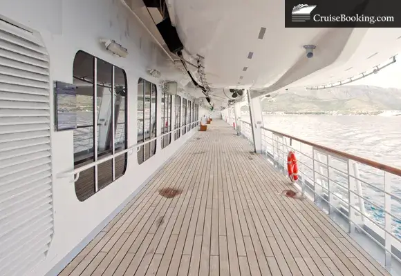 Empty cruise ship deck with life preserver