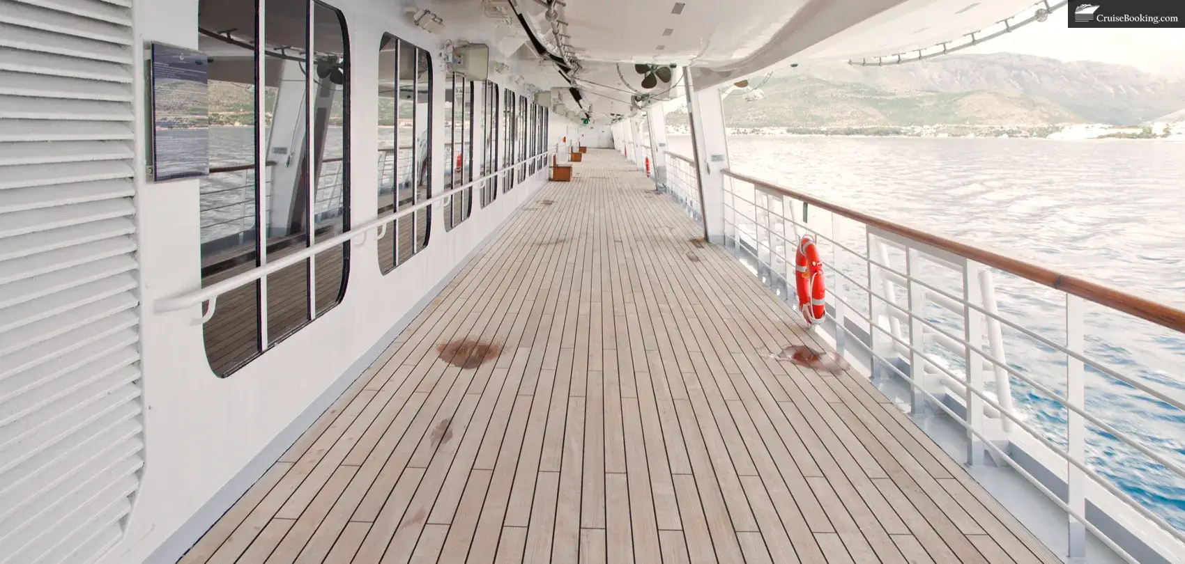 Empty cruise ship deck with life preserver