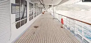 First_Time_Cruisers Empty cruise ship deck with life preserver