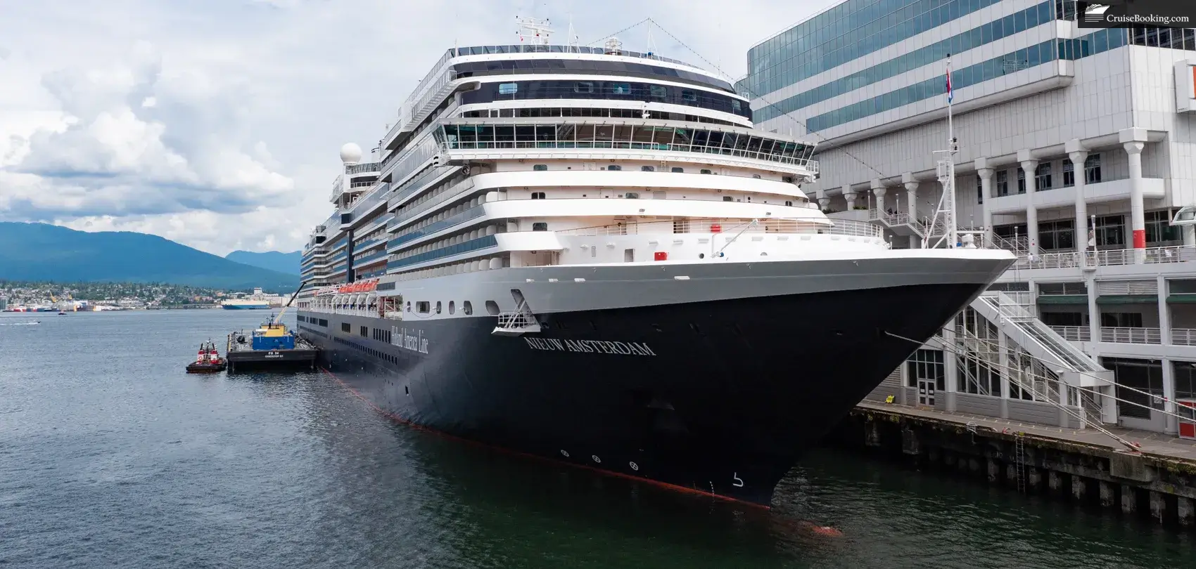 Holland America cruise liner in port waterfront