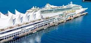 Mexico Vancouver harbor with docked cruise ships at pier