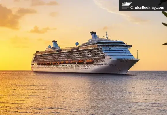 Big cruise liner in Caribbean sea at sunset