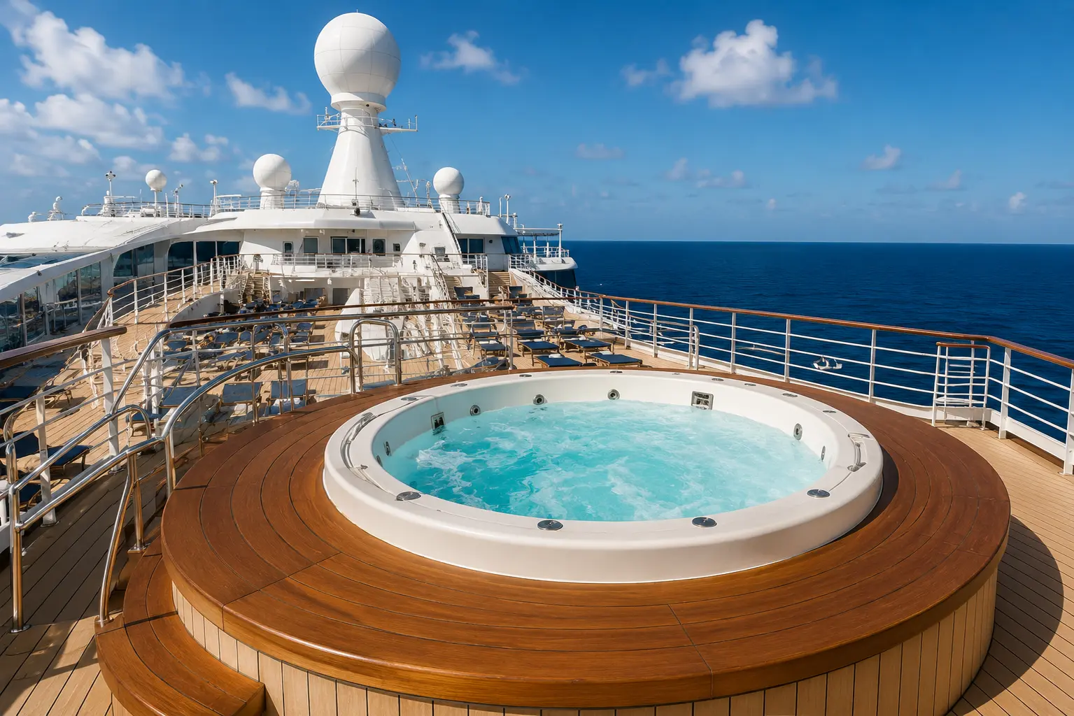 Forward Sun Decks and Out-of-the-Way Hot Tubs