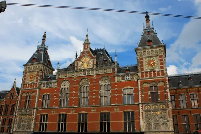 Sunset in Amsterdam at the central train station