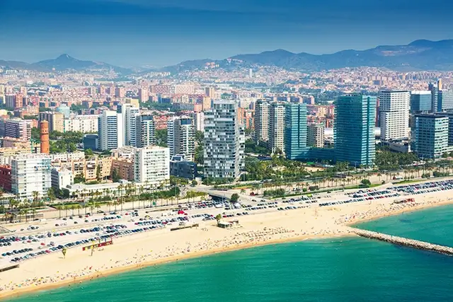 Helicopter view of Barcelona Beach