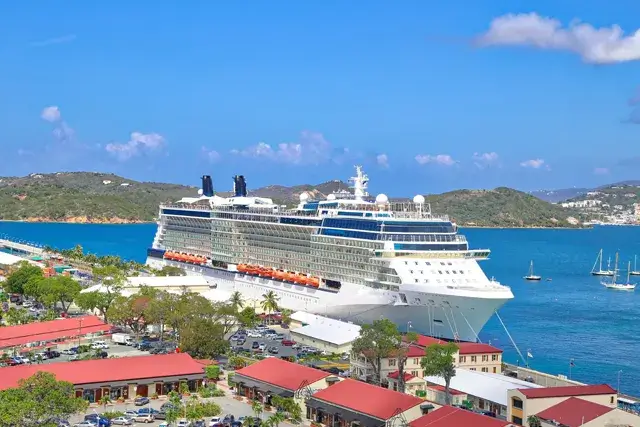 Arriving in Charlotte Amalie Bay before leaving on a scenic caribbean vacation