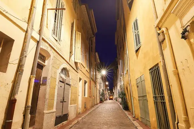 The historic quarter panier of Marseille at night, southern France