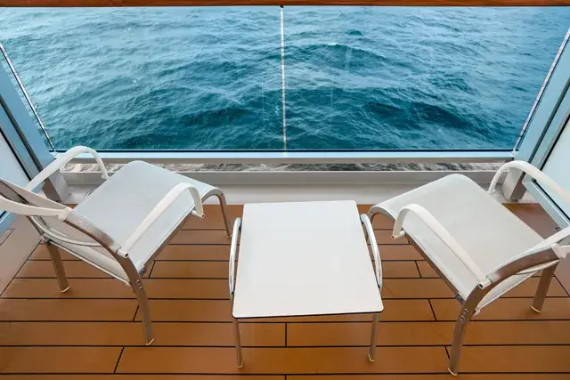 Tables and chairs on board of a cruise ship