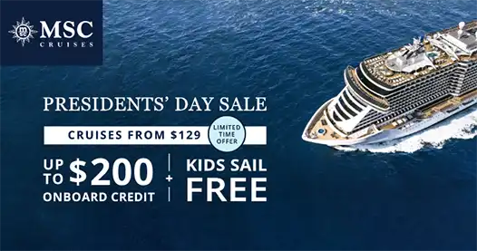 MSC cruise presidents day sale offer