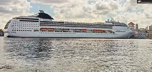 Havana port with blue sky and big cruise ship