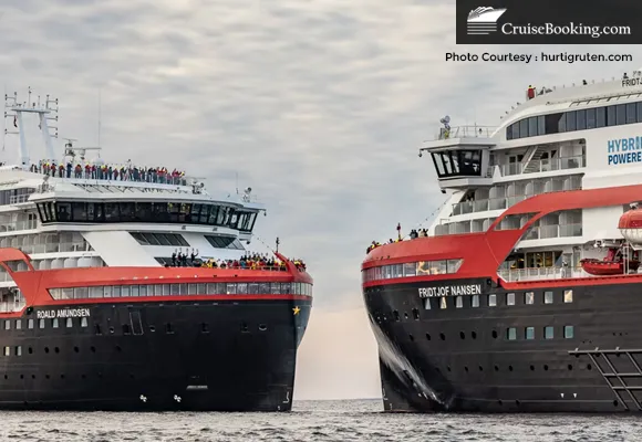 Hurtigruten Hybrid Cruise Ships Meet in Northwest Passage