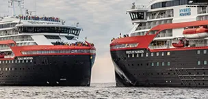 Hurtigruten Hybrid Cruise Ships Meet in Northwest Passage